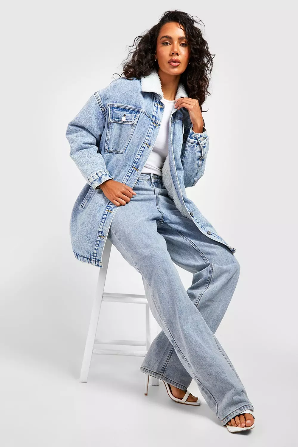 Oversized denim hotsell borg jacket